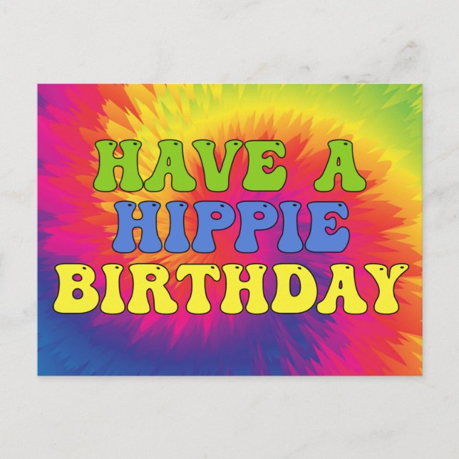 Carte Postale Joyeux Anniversaire Hippie Tie-Dye Couleurs Vives  (Devant)