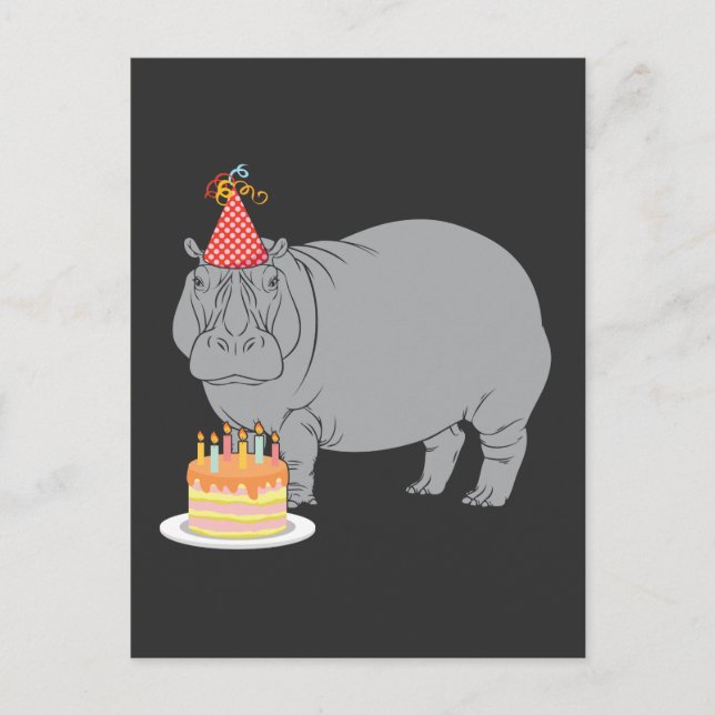 Carte Postale Joyeux anniversaire Hippo Zoo Animal Party Casquet (Devant)
