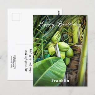 Carte Postale Joyeux Anniversaire Hommes Noix de Coco Arbres Tro