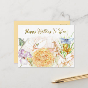 Carte Postale Joyeux Anniversaire Jardin de Pollinisateurs Mante