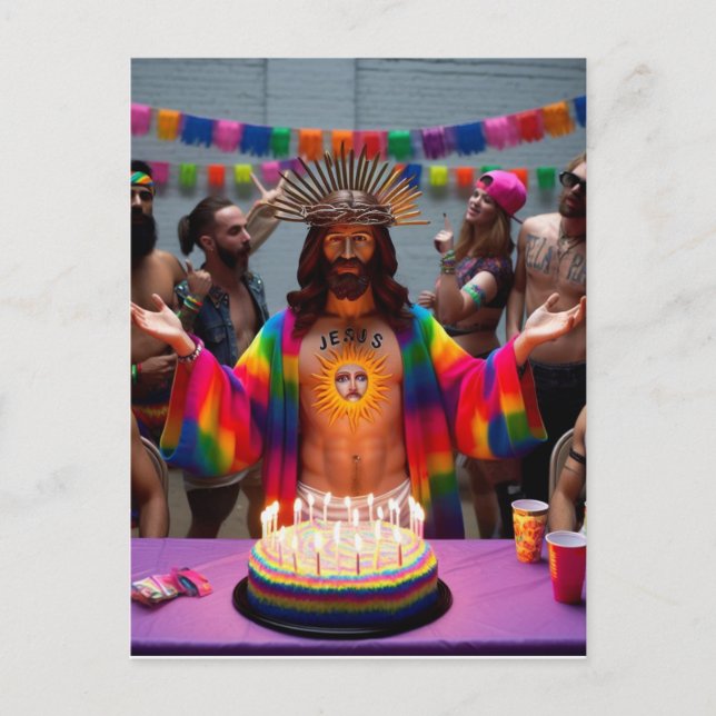 Carte Postale Joyeux Anniversaire Jésus Coloré et Drôle (Devant)