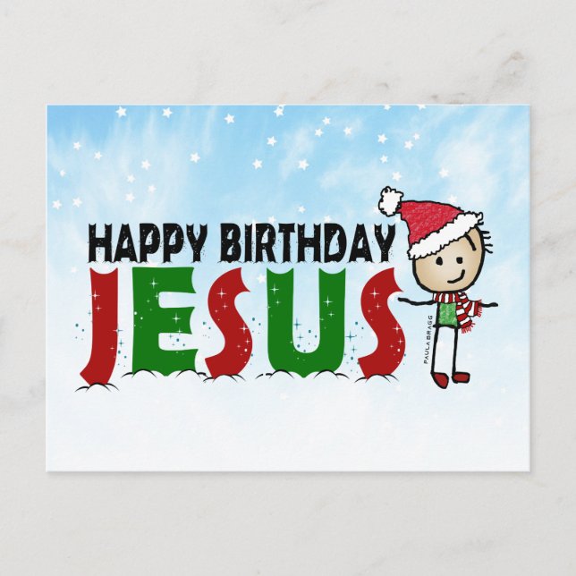 Carte Postale Joyeux Anniversaire Jésus Noël Stickman (Devant)