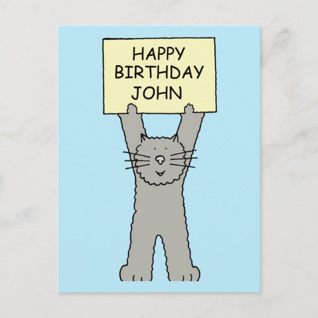 Carte Postale Joyeux anniversaire John Cartoon Cat (Devant)