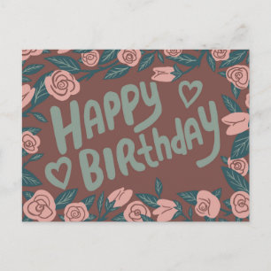 Carte Postale JOYEUX ANNIVERSAIRE Joli cadre rose rose personnal