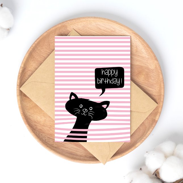 Carte Postale Joyeux Anniversaire Joli Chat Noir (Créateur téléchargé)