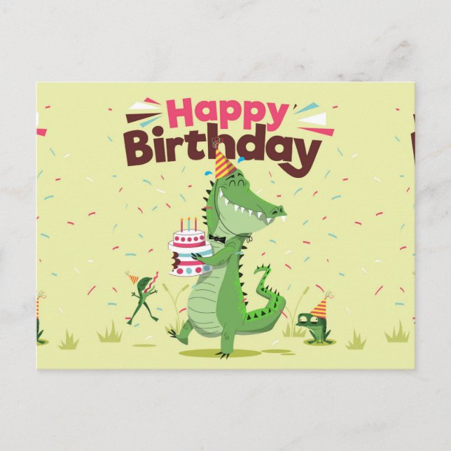 Carte Postale Joyeux Anniversaire Joli Crocodile de Dessin Animé (Devant)