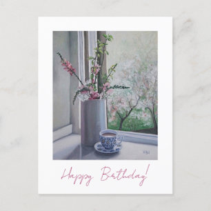 Carte Postale Joyeux anniversaire joli rose fleurs printanières 