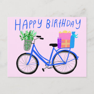 Carte Postale JOYEUX ANNIVERSAIRE Joli Vélo Bleu Personnalisé