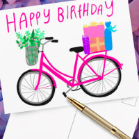 Joyeux Anniversaire Joli Vélo Rose Personnalisé 