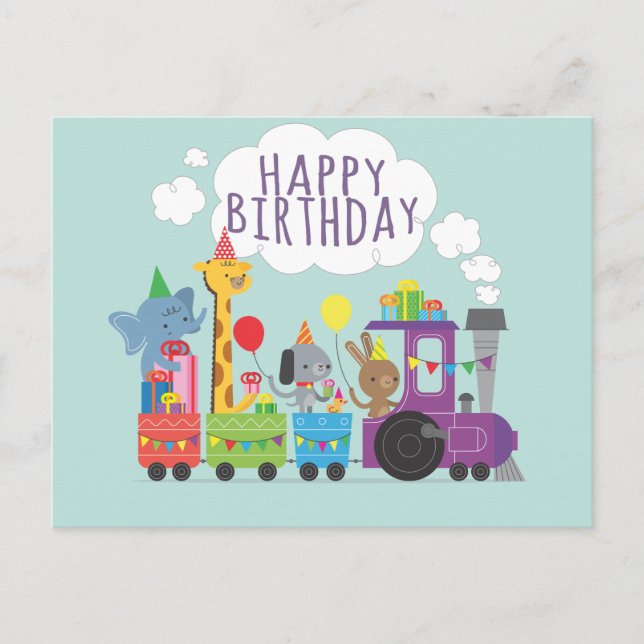 Carte Postale Joyeux anniversaire joli zoo animal personnages tr (Devant)