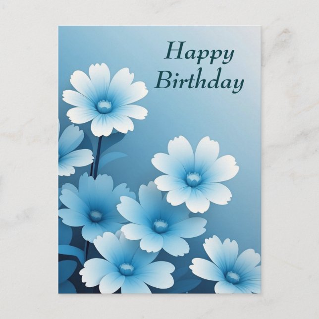 Carte Postale Joyeux Anniversaire Jolies Fleurs Bleues  (Devant)