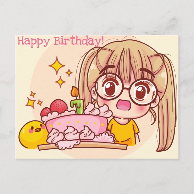 Carte Postale Joyeux Anniversaire Kawaii (Devant)