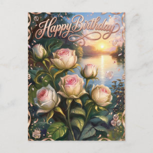 Carte Postale Joyeux Anniversaire Lac au Coucher du Soleil avec 