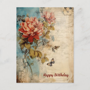 Carte Postale Joyeux anniversaire Lady Grunge Floral 20