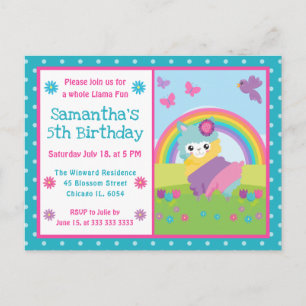 Carte Postale Joyeux Anniversaire Lama Arc-en-Ciel Floral Mignon