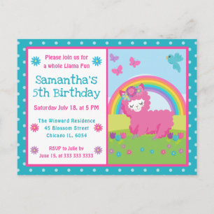 Carte Postale Joyeux Anniversaire Lama Arc-en-Ciel Rose Fleurs M