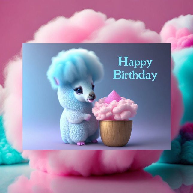 Carte Postale Joyeux Anniversaire, Lama mangeant un cupcake (Créateur téléchargé)