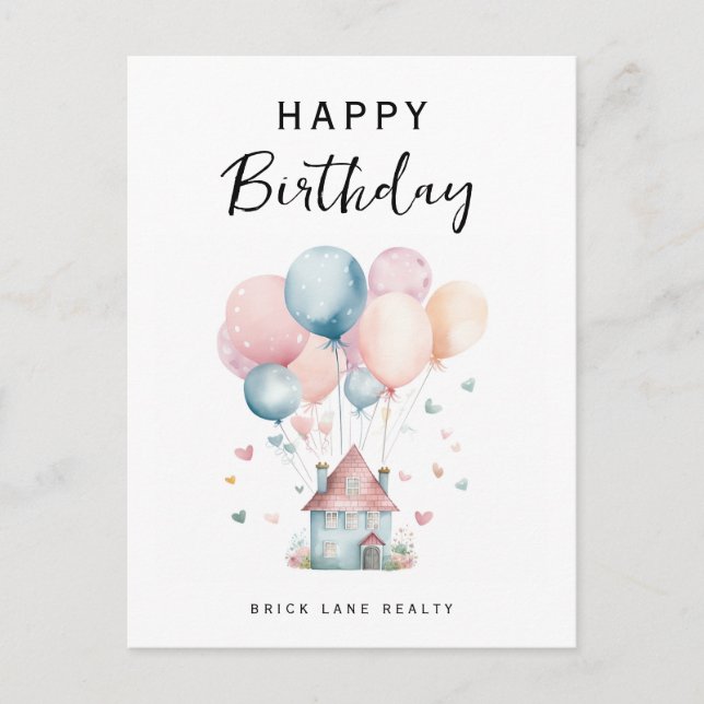 Carte Postale Joyeux Anniversaire Maison Ballons Immobilier (Devant)