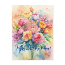 Joyeux Anniversaire Maman Bouquet d'aquarelle Cart