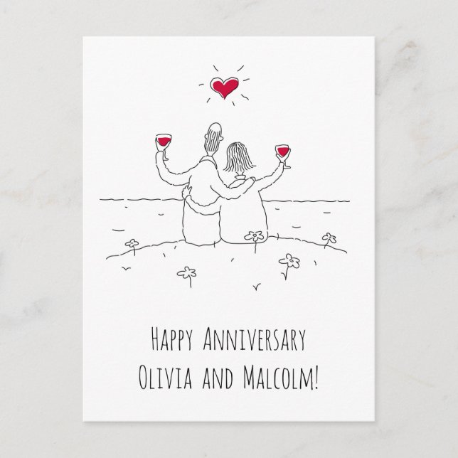Carte Postale Joyeux anniversaire Mariage Coeur Rouge Marié Coup (Devant)