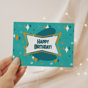 Carte Postale Joyeux anniversaire, MCM Starburst atomique Turquo