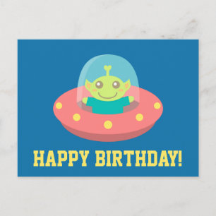 Carte Postale Joyeux anniversaire, mignon Alien dans Spacecraft