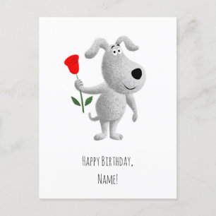 Carte Postale Joyeux Anniversaire mignon Chien Chien Chien Rouge