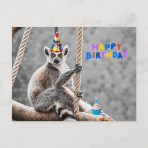 Carte Postale Joyeux Anniversaire Mignon Drôle Lémurien sur une