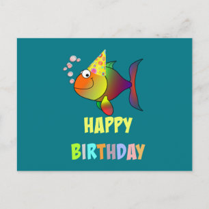 Carte Postale Joyeux anniversaire, mignon et coloré poisson cari