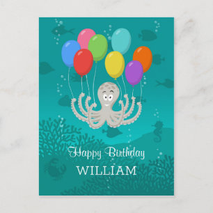 Carte Postale Joyeux Anniversaire mignon Funny poulpe Ballons de