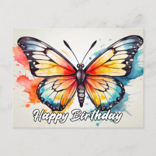 Carte Postale Joyeux anniversaire mignon papillon coloré Art