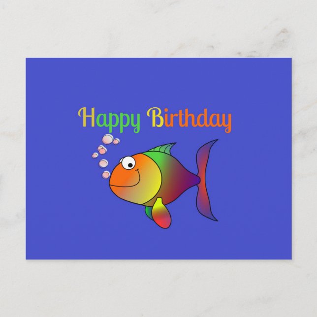 Carte Postale Joyeux Anniversaire, modèle de Bubbles le Poisson (Devant)