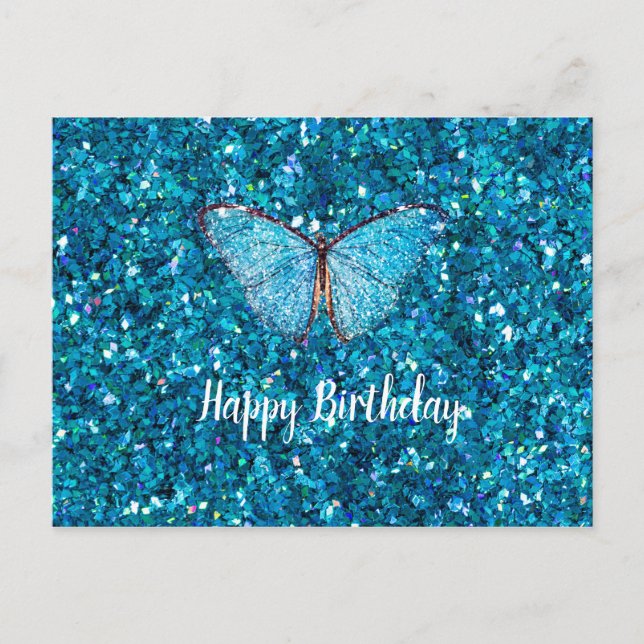 Carte Postale Joyeux Anniversaire Modèle Pailleté Bleu Clair (Devant)