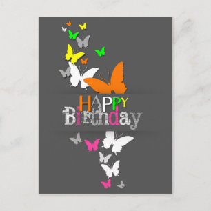 Carte Postale Joyeux Anniversaire Moderne Colorful Papillons en 