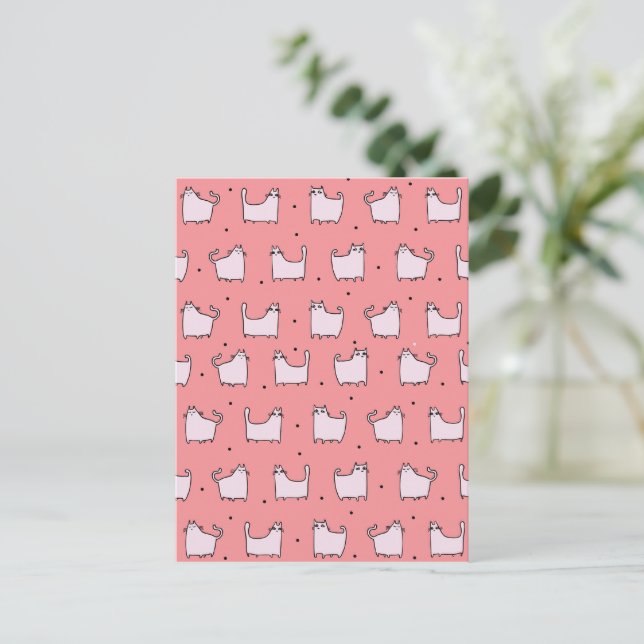 Carte Postale Joyeux Anniversaire ! Motif de chats roses mignons (Debout devant)