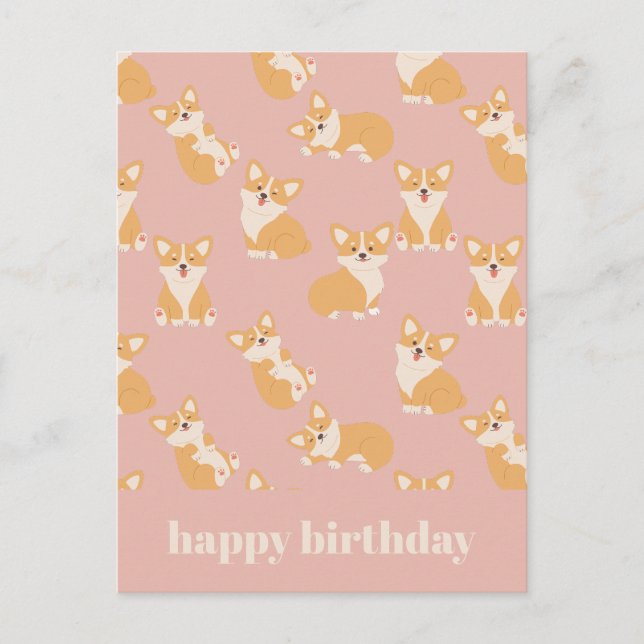 Carte Postale Joyeux Anniversaire Motif Mignon Corgi pour Amateu (Devant)