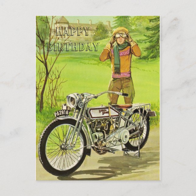 CARTE POSTALE JOYEUX ANNIVERSAIRE MOTOCYCLETTE (Devant)