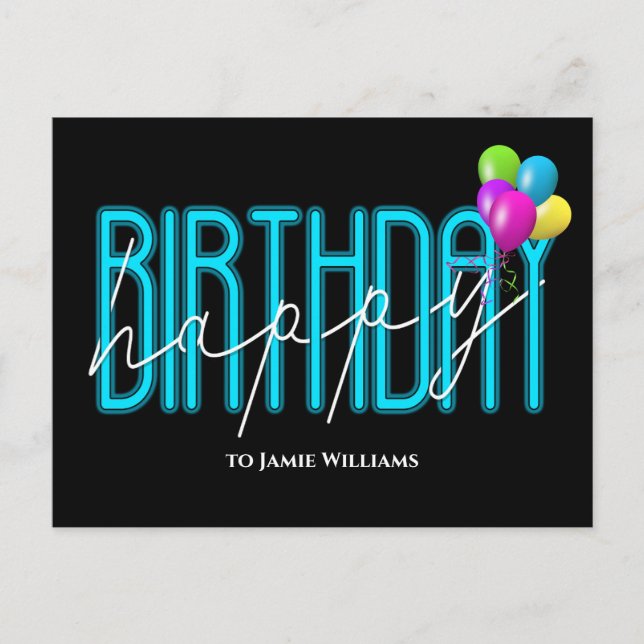 Carte Postale Joyeux Anniversaire Neon invitation  (Devant)