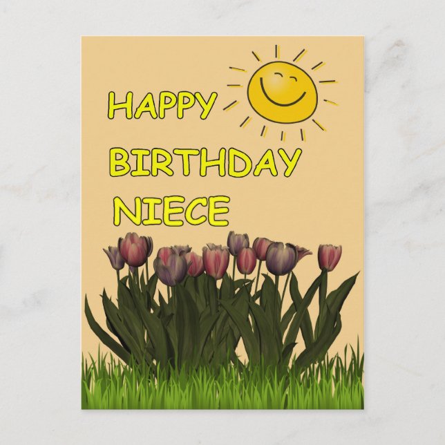 Carte Postale Joyeux Anniversaire nièce soleil et fleurs (Devant)