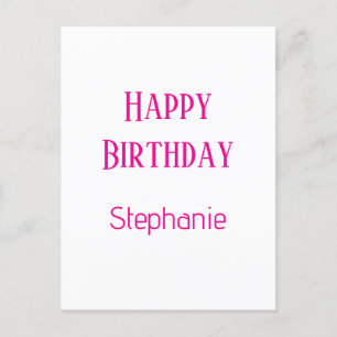 Carte Postale Joyeux Anniversaire Nom personnalisé Blanc Rose Ch