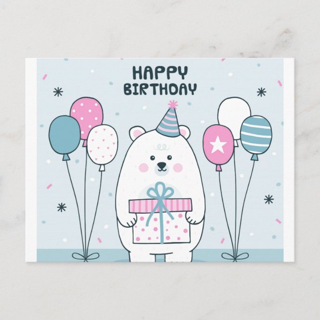 Carte Postale Joyeux Anniversaire Ours Polaire (Devant)