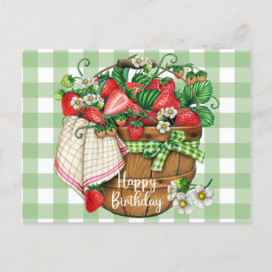 Carte Postale Joyeux Anniversaire Panier de fruits de fraise rus