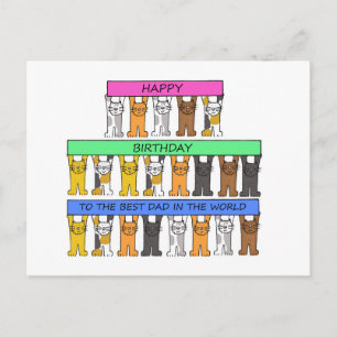 Carte Postale Joyeux anniversaire papa Cartoon Chats avec banniè