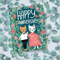 Joyeux Anniversaire Parfait Couple de Chats Floral