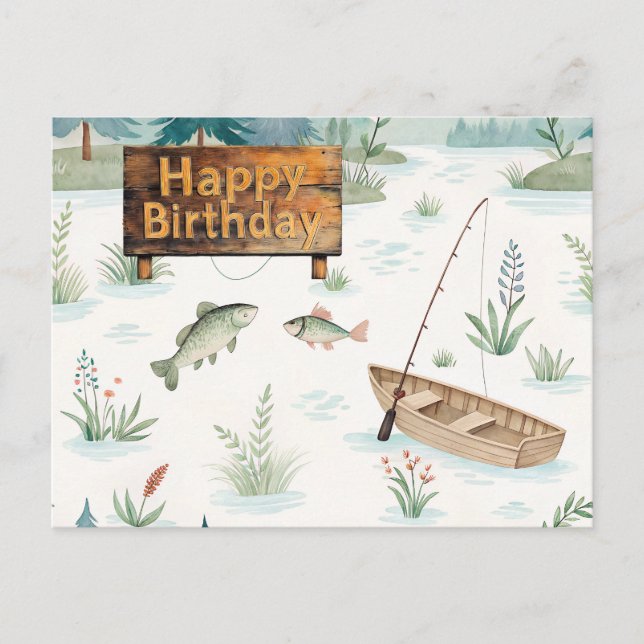 Carte Postale Joyeux Anniversaire pêche thème pêcheur (Devant)