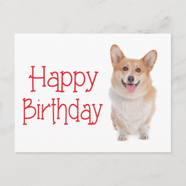 Carte Postale Joyeux Anniversaire Pembroke Corgi Puppy Chien Car (Devant)