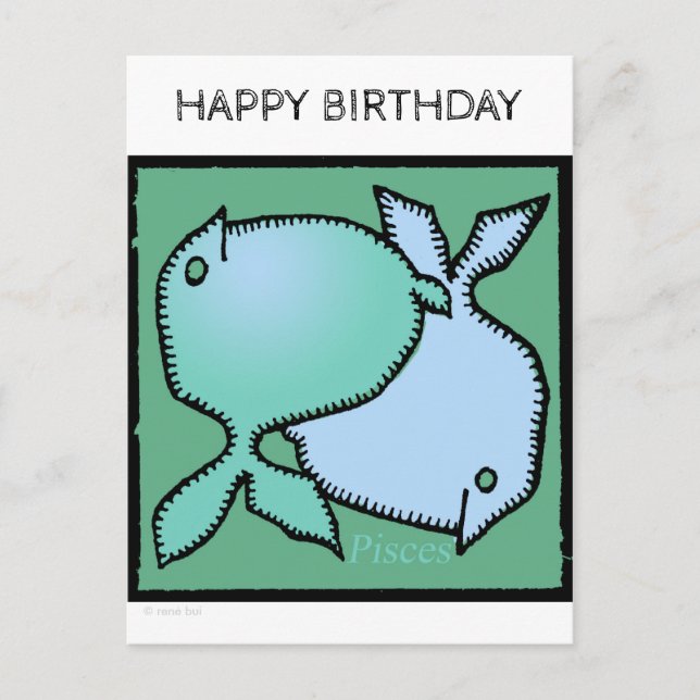 Carte Postale Joyeux Anniversaire Personnalisé Signes Zodiac Pis (Devant)