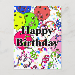 Carte Postale Joyeux Anniversaire Pickleball Ballons Confetti Bl