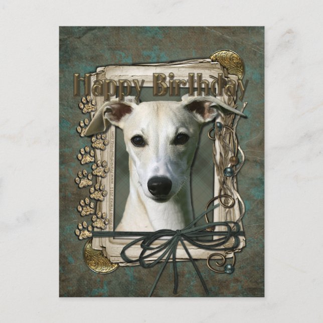 Carte Postale Joyeux Anniversaire - Pierres - Whippet (Devant)