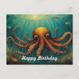 Carte Postale Joyeux Anniversaire Pieuvre Sous L'Océan